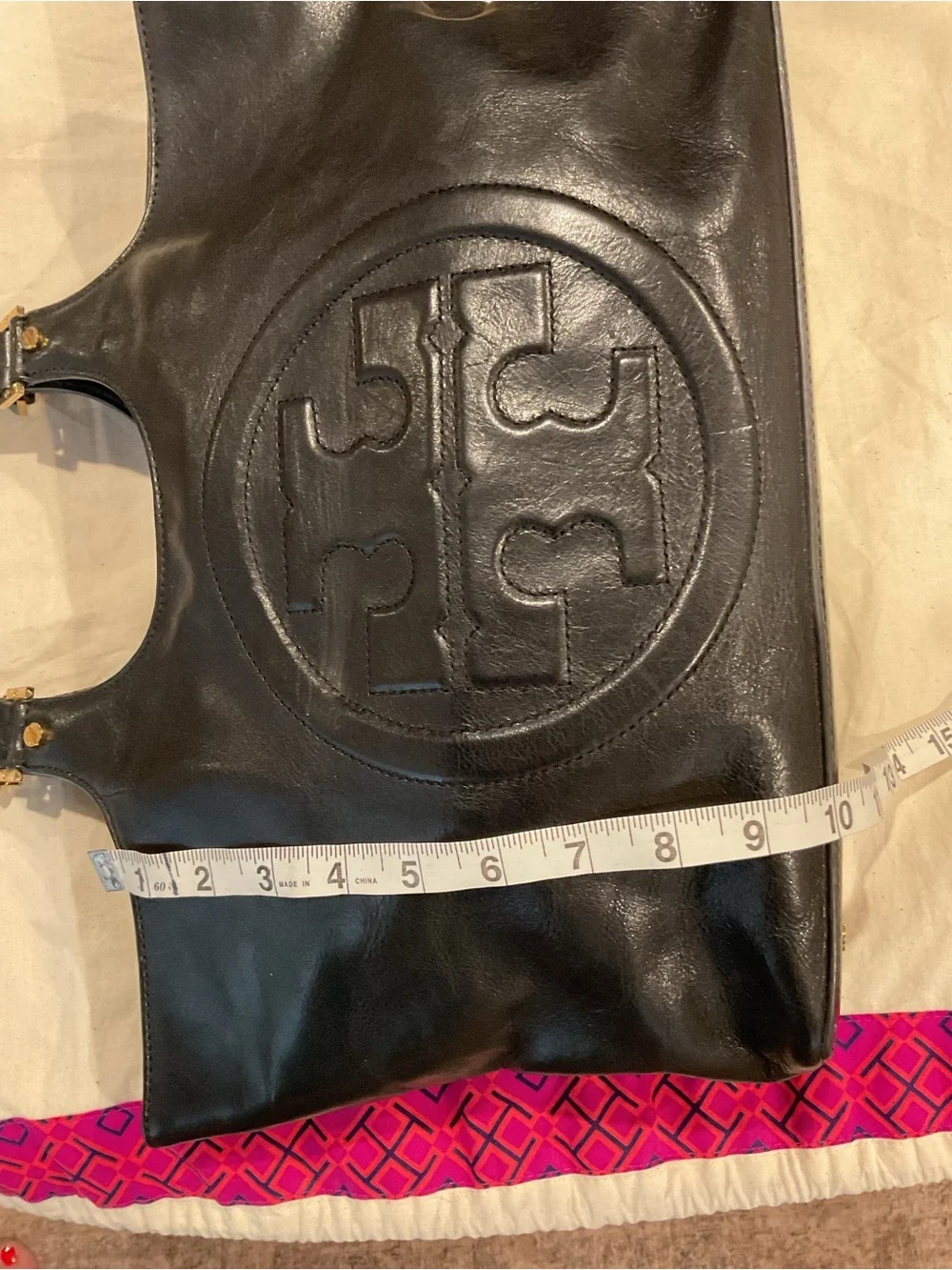 Tory Burch Black Leather Logo Tote